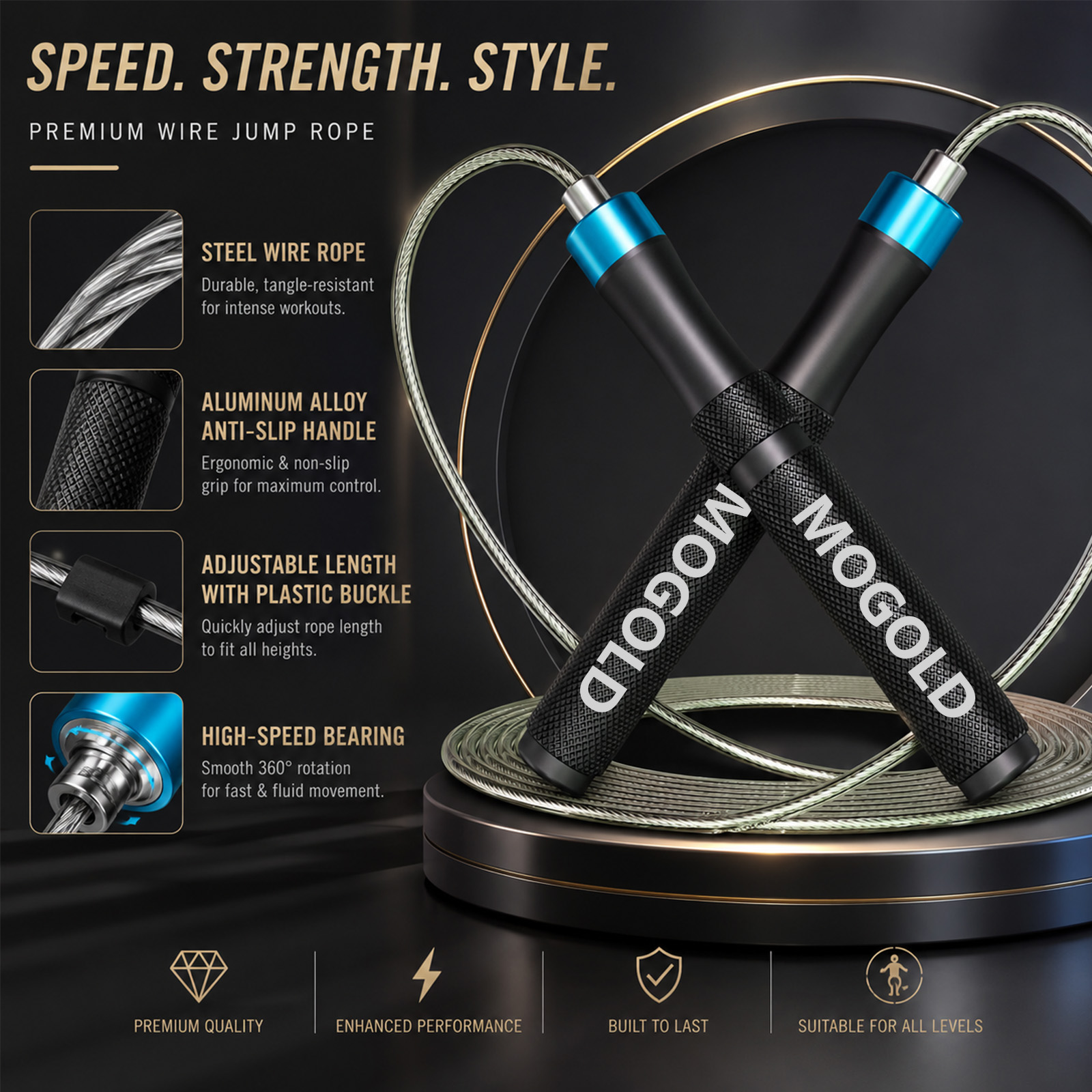 حبل قفز سريع احترافي من MOGOLD - مراجعة Jump Rope Speed Bearing وسعره